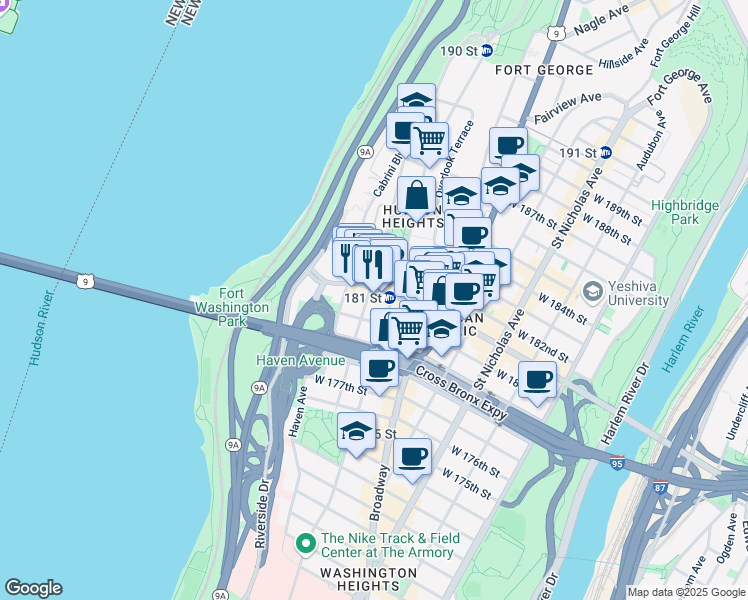 map of restaurants, bars, coffee shops, grocery stores, and more near in New York