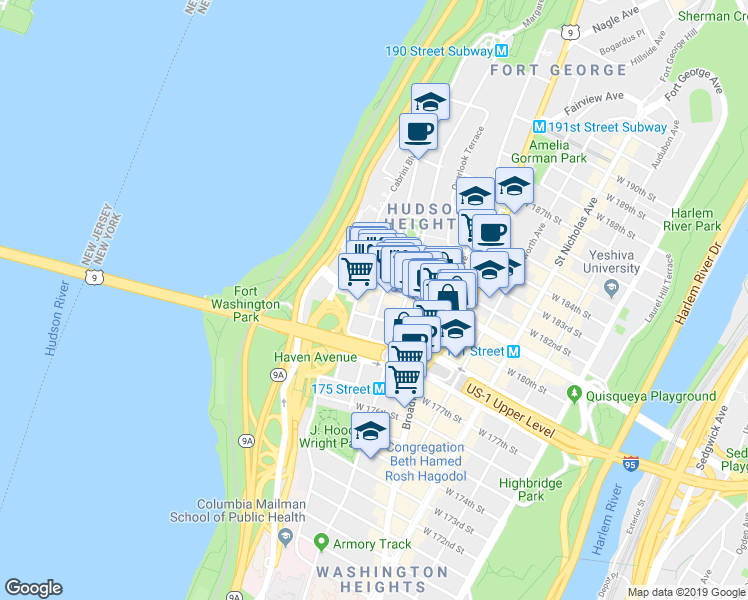 map of restaurants, bars, coffee shops, grocery stores, and more near in New York