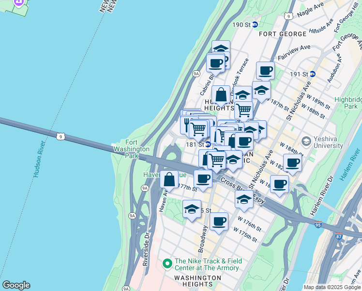 map of restaurants, bars, coffee shops, grocery stores, and more near in New York