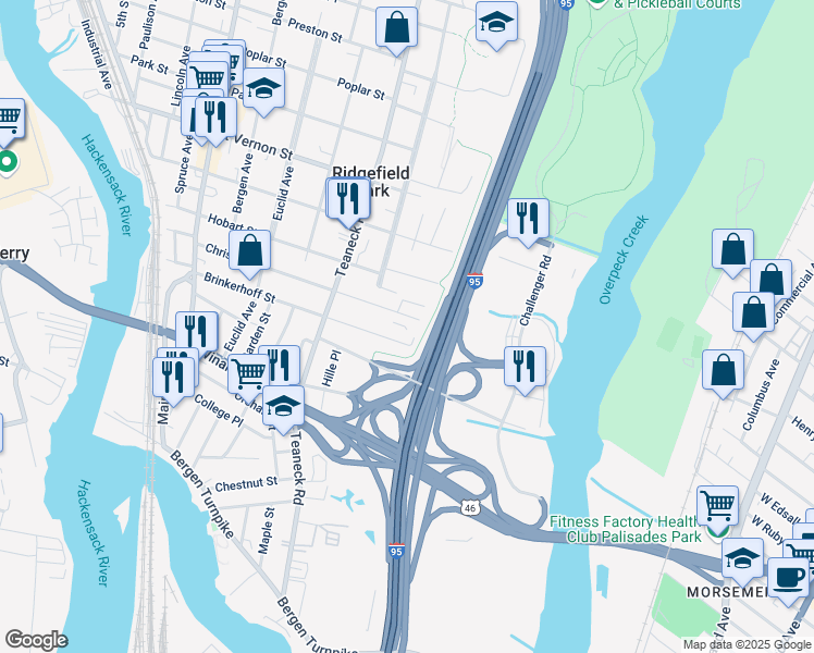 map of restaurants, bars, coffee shops, grocery stores, and more near 217 Christie Street in Ridgefield Park