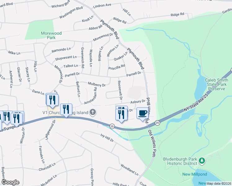 map of restaurants, bars, coffee shops, grocery stores, and more near 4 Smithtown Crescent in Smithtown