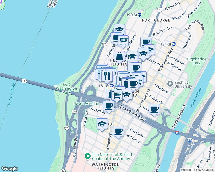 map of restaurants, bars, coffee shops, grocery stores, and more near in New York