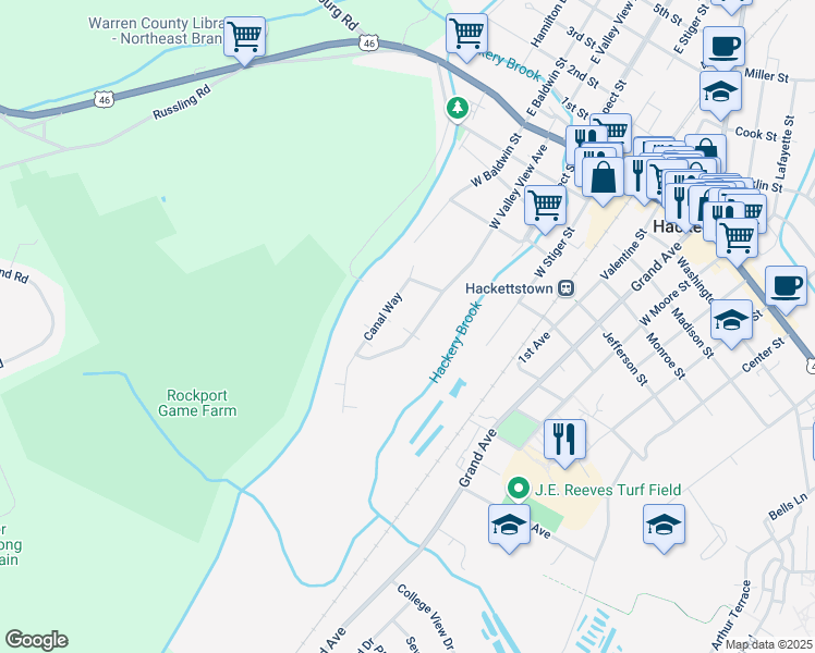 map of restaurants, bars, coffee shops, grocery stores, and more near 512 West Valley View Avenue in Hackettstown