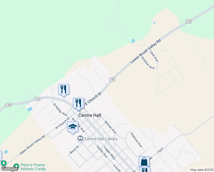 map of restaurants, bars, coffee shops, grocery stores, and more near Lower Brush Valley Road in Centre Hall