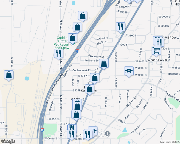 map of restaurants, bars, coffee shops, grocery stores, and more near 200 Cobblecreek Road in North Salt Lake