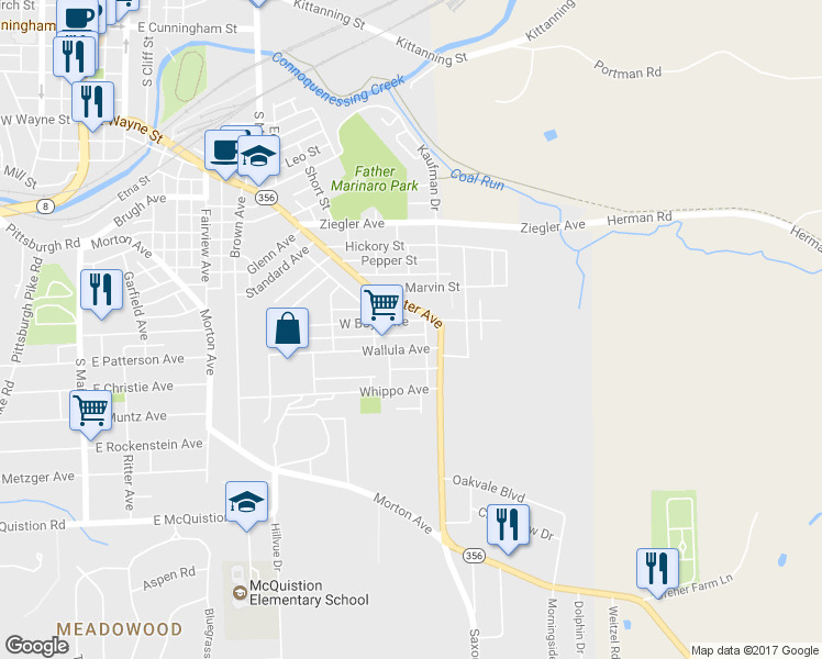 map of restaurants, bars, coffee shops, grocery stores, and more near 111 West Boyd Avenue in Butler