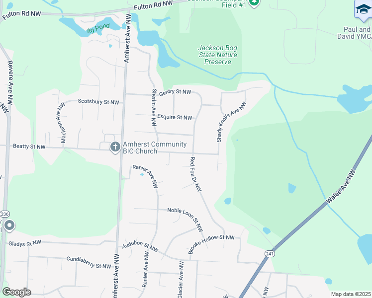 map of restaurants, bars, coffee shops, grocery stores, and more near 8325 Beatty Street Northwest in Massillon