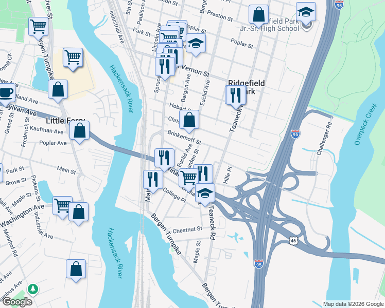 map of restaurants, bars, coffee shops, grocery stores, and more near 44 Garden Street in Ridgefield Park