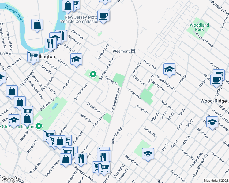 map of restaurants, bars, coffee shops, grocery stores, and more near 83 Lackawanna Avenue in Wallington