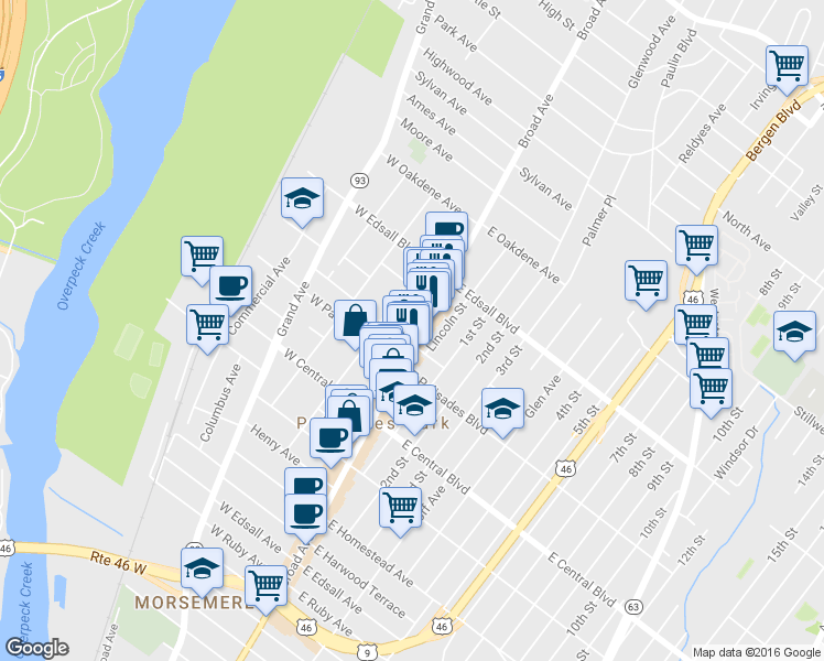 map of restaurants, bars, coffee shops, grocery stores, and more near 17A West Washington Place in Palisades Park