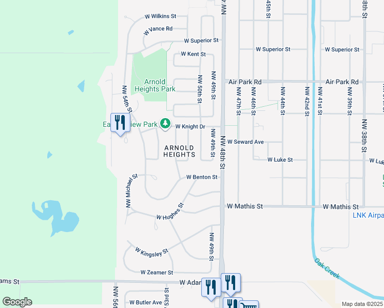 map of restaurants, bars, coffee shops, grocery stores, and more near 3715 Northwest 51st Street in Lincoln