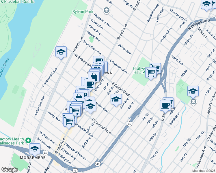map of restaurants, bars, coffee shops, grocery stores, and more near 466 1st St in Palisades Park