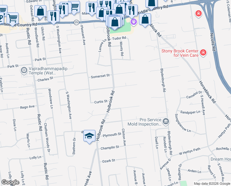 map of restaurants, bars, coffee shops, grocery stores, and more near 87 Holbrook Road in Centereach