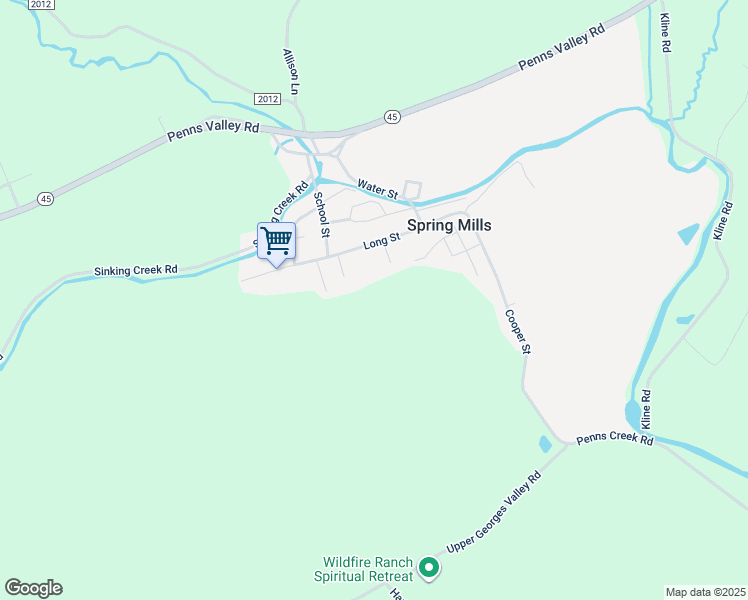 map of restaurants, bars, coffee shops, grocery stores, and more near 159 Long Street in Spring Mills