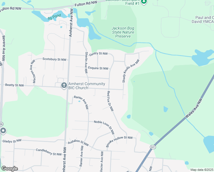 map of restaurants, bars, coffee shops, grocery stores, and more near 8325 Beatty Street Northwest in Massillon