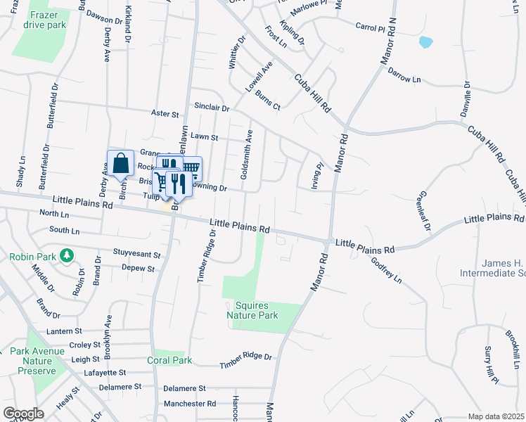 map of restaurants, bars, coffee shops, grocery stores, and more near 6 Massey Court in Huntington