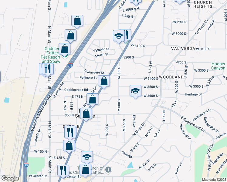 map of restaurants, bars, coffee shops, grocery stores, and more near 3534 S 800 W in Bountiful