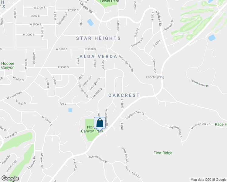 map of restaurants, bars, coffee shops, grocery stores, and more near 3532 Huntington Drive in Bountiful