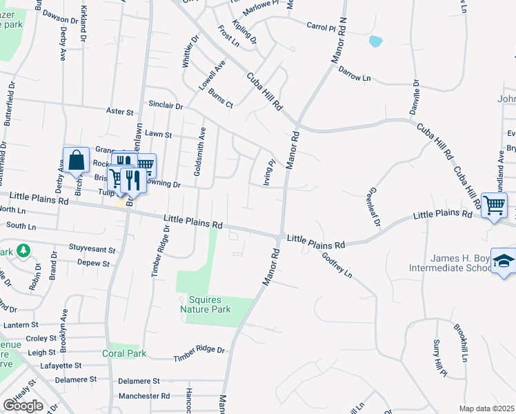 map of restaurants, bars, coffee shops, grocery stores, and more near 24 Dressler Road in Greenlawn