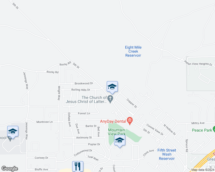 map of restaurants, bars, coffee shops, grocery stores, and more near 3100 5th Street in Elko