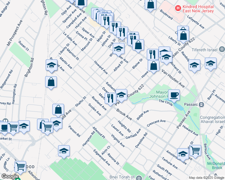 map of restaurants, bars, coffee shops, grocery stores, and more near 43 Katherine Avenue in Clifton