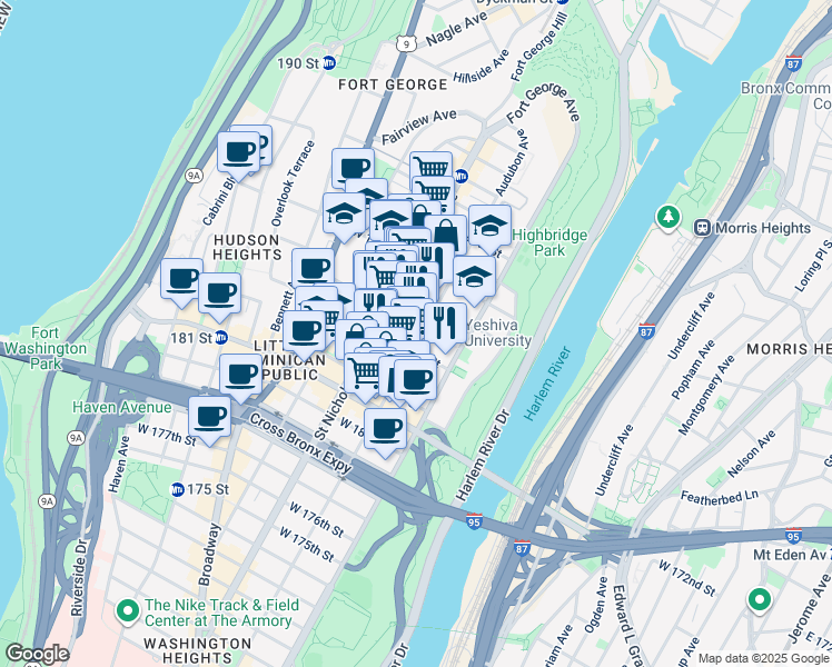 map of restaurants, bars, coffee shops, grocery stores, and more near in New York
