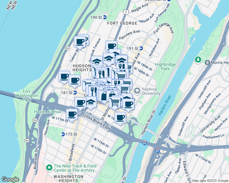 map of restaurants, bars, coffee shops, grocery stores, and more near in New York