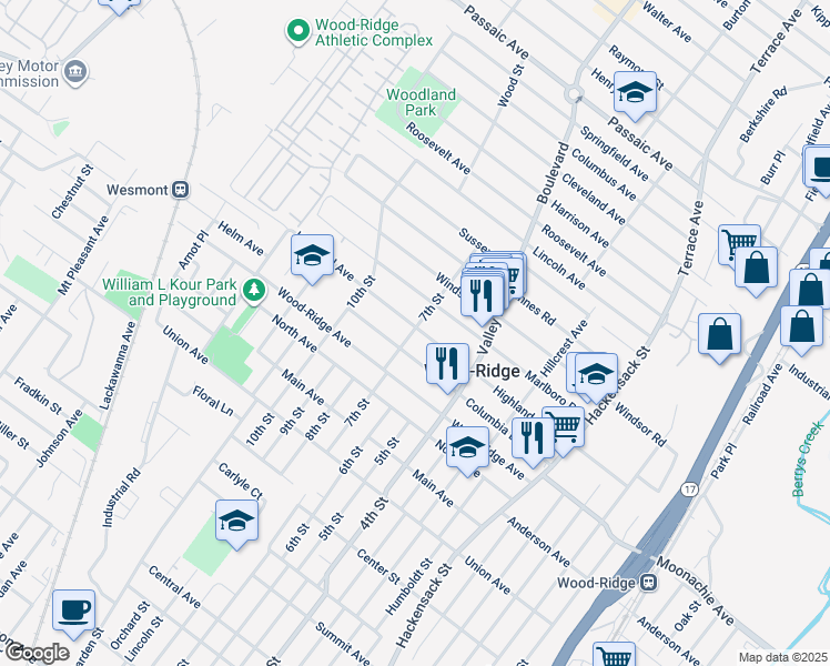 map of restaurants, bars, coffee shops, grocery stores, and more near 356 Highland Avenue in Wood-Ridge