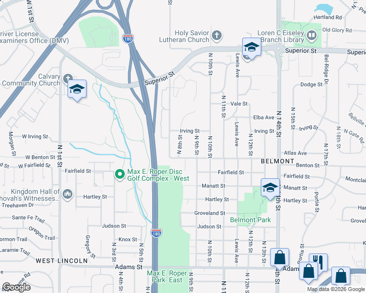 map of restaurants, bars, coffee shops, grocery stores, and more near 3940 North 8th Street in Lincoln