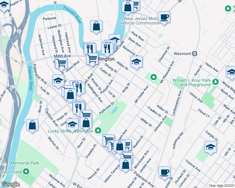 map of restaurants, bars, coffee shops, grocery stores, and more near 286 Hathaway Street in Wallington