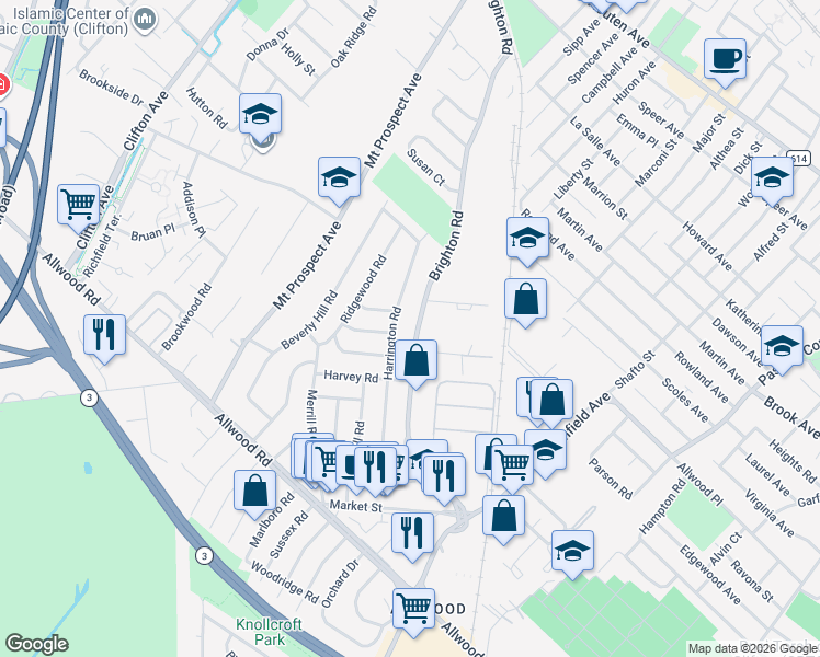map of restaurants, bars, coffee shops, grocery stores, and more near 171 Brighton Road in Clifton