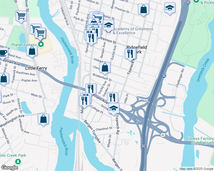 map of restaurants, bars, coffee shops, grocery stores, and more near 46 Garden Street in Ridgefield Park