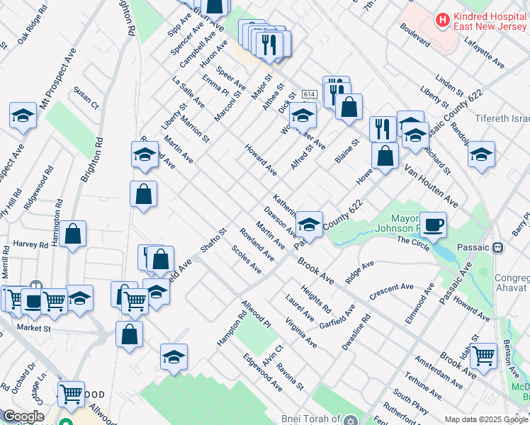 map of restaurants, bars, coffee shops, grocery stores, and more near 63 Dawson Avenue in Clifton
