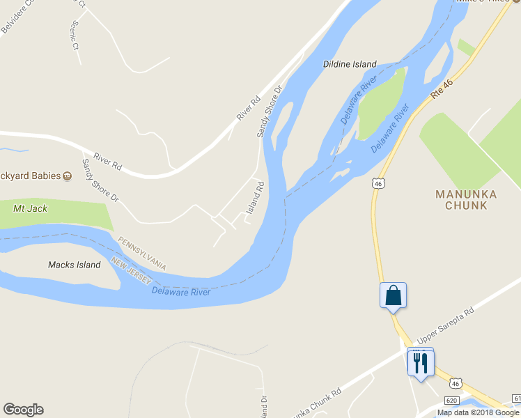 map of restaurants, bars, coffee shops, grocery stores, and more near 72 Island Road in Mount Bethel