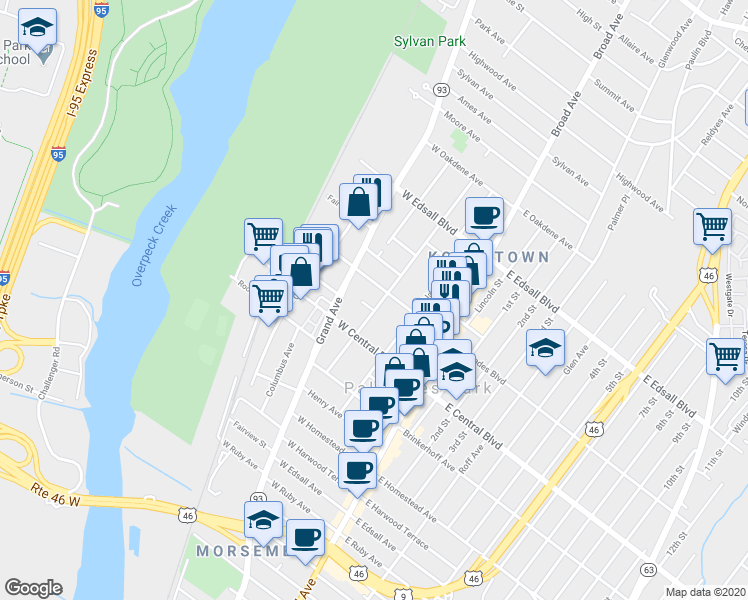 map of restaurants, bars, coffee shops, grocery stores, and more near 335 Hillside Avenue in Palisades Park