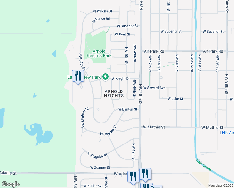 map of restaurants, bars, coffee shops, grocery stores, and more near 3715 Northwest 51st Street in Lincoln