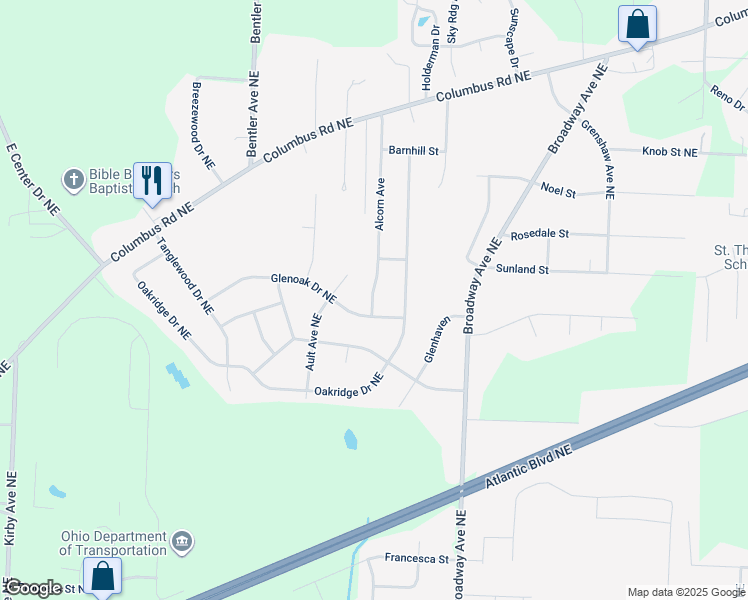map of restaurants, bars, coffee shops, grocery stores, and more near 5360 Alcorn Street in Louisville