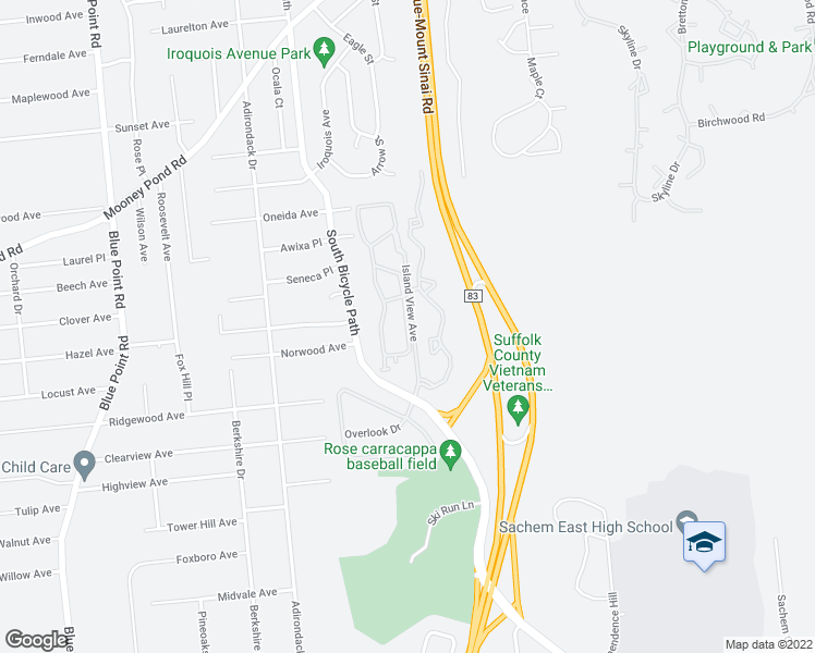 map of restaurants, bars, coffee shops, grocery stores, and more near 170 Horizon View Drive in Farmingville
