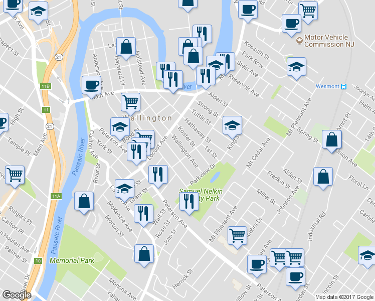 map of restaurants, bars, coffee shops, grocery stores, and more near 259 Wallington Avenue in Wallington
