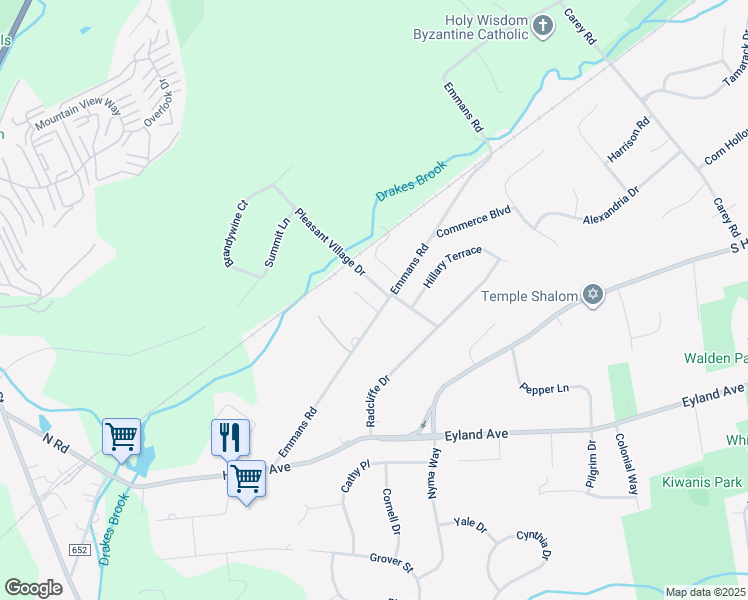map of restaurants, bars, coffee shops, grocery stores, and more near 278 Emmans Road in Roxbury Township
