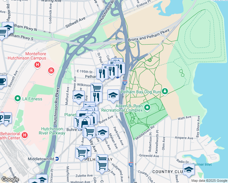 map of restaurants, bars, coffee shops, grocery stores, and more near 3134 Sands Place in The Bronx