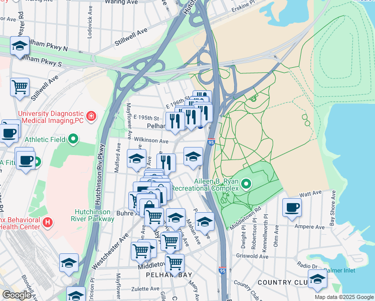 map of restaurants, bars, coffee shops, grocery stores, and more near 3134 Sands Place in The Bronx