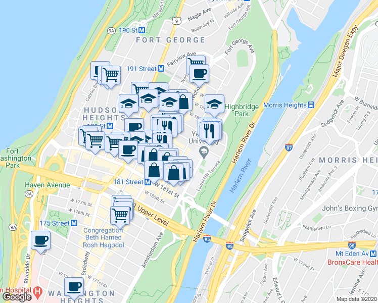 map of restaurants, bars, coffee shops, grocery stores, and more near in New York