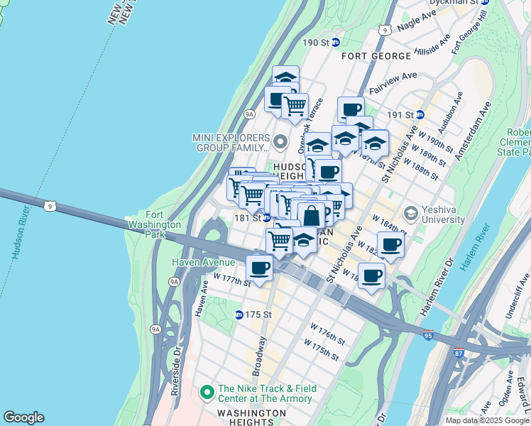 map of restaurants, bars, coffee shops, grocery stores, and more near in New York