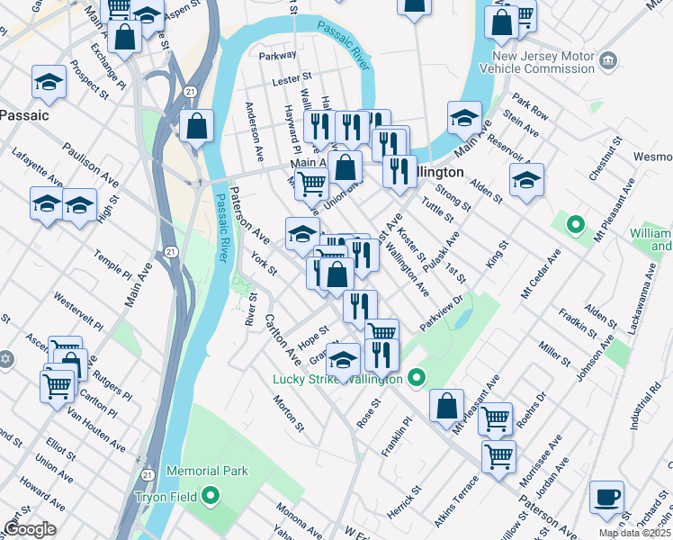 map of restaurants, bars, coffee shops, grocery stores, and more near 41 Locust Avenue in Wallington