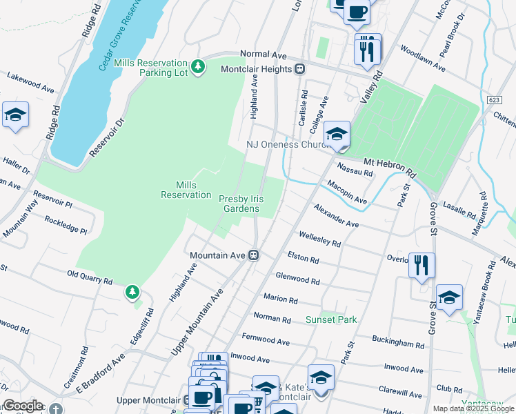 map of restaurants, bars, coffee shops, grocery stores, and more near 469 Upper Mountain Avenue in Montclair