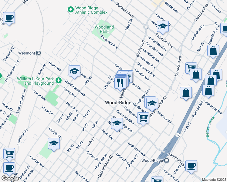 map of restaurants, bars, coffee shops, grocery stores, and more near 378 Marlboro Road in Wood-Ridge