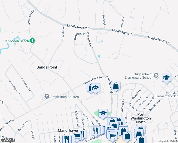 map of restaurants, bars, coffee shops, grocery stores, and more near 11 Dogwood Lane in Port Washington