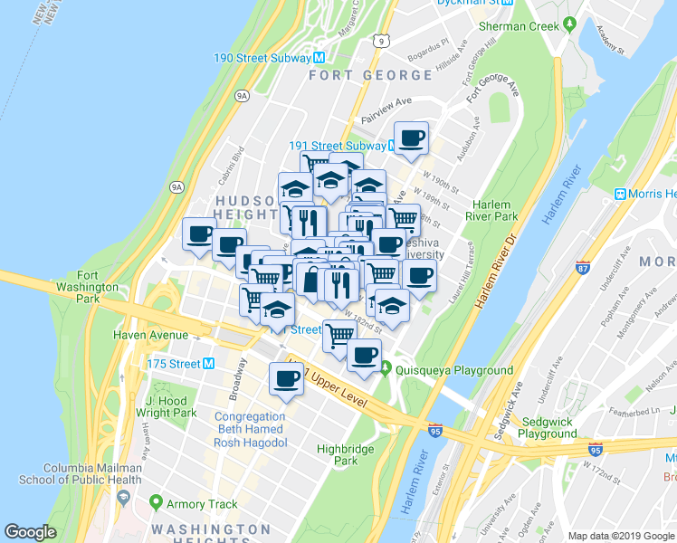 map of restaurants, bars, coffee shops, grocery stores, and more near in New York