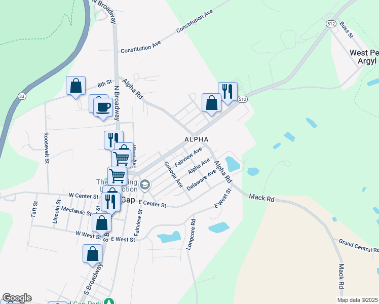 map of restaurants, bars, coffee shops, grocery stores, and more near 227 Burdette Street in Wind Gap